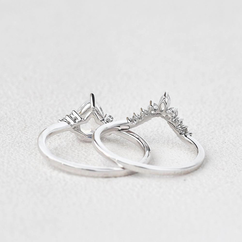Seasonal Trend Sophisticated Gem Pear Shaped Moonstone Vintage Inspired Ring Set 2pcs