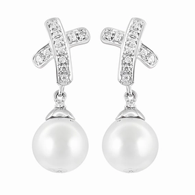 Metallic Jewelry Elegant Feminine Cubic Zirconia & Pearl Gemstone Silver Earrings - Unique Design