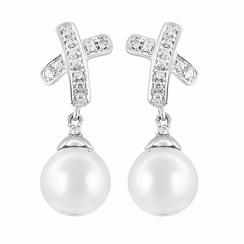 Metallic Jewelry Elegant Feminine Cubic Zirconia & Pearl Gemstone Silver Earrings - Unique Design