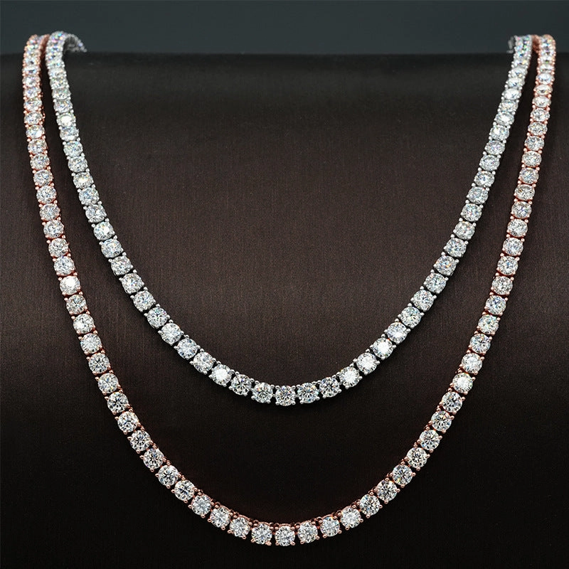 3 or 4mm Diamond Tennis Chain Necklace | S925 | Moissanite Autumn Accent