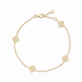 Classic Style 7-8" Adjustable Hawaiian Quilted Star Bracelet in Gold with Diamonds