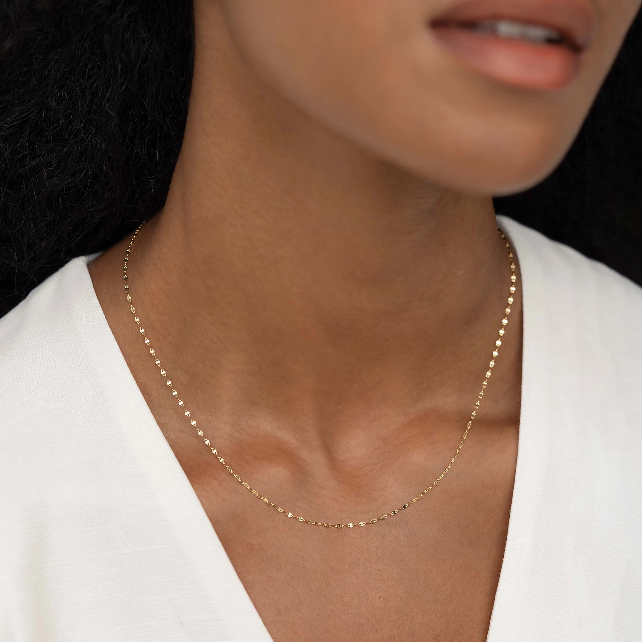 Mirror Chain Necklace 14k Gold - Mira Shiny Texture Perfect Accent