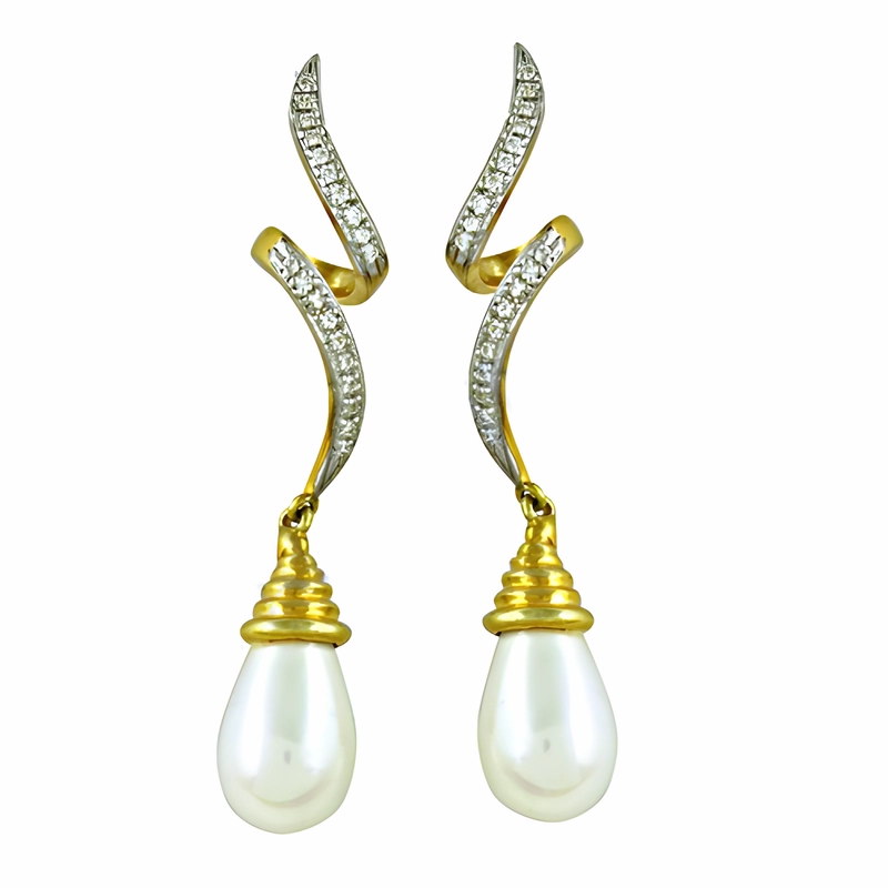 Matte Jewelry Radiant Item Elegant Gold-Plated Silver Earrings with Cubic Zirconia & Pearls - Ready to Wear