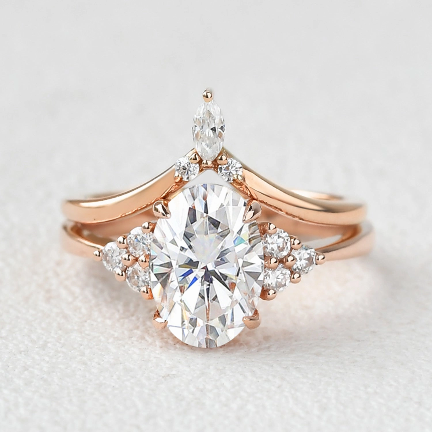 2.0ct Oval Cut Moissanite Vintage Gold Ring Set 2pcs Bridal Choice Everyday Match