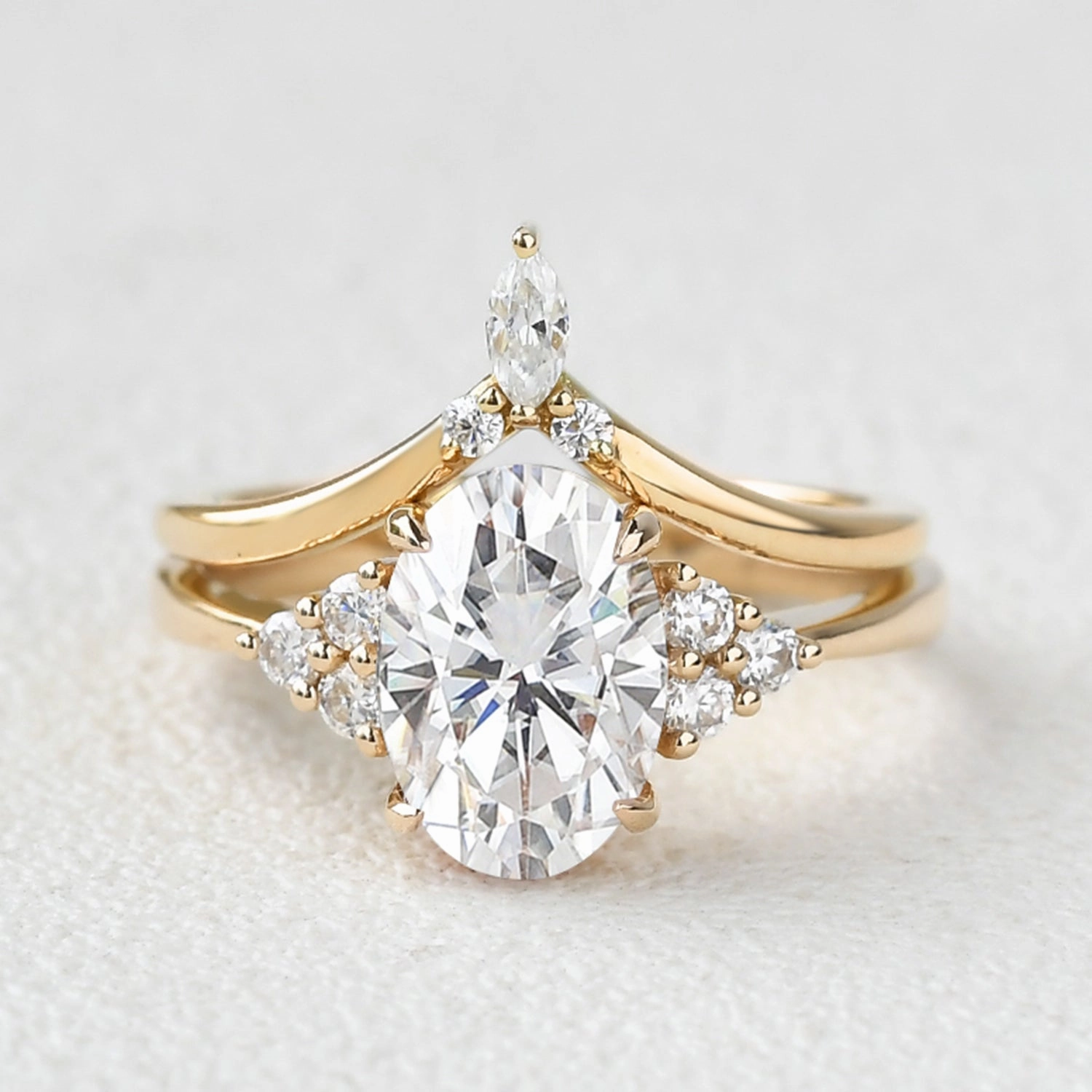 2.0ct Oval Cut Moissanite Vintage Gold Ring Set 2pcs Luxury Design