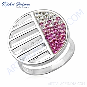 Elegant Pink Gemstone Silver Ring with Cubic Zirconia for Party Wear Simple Work