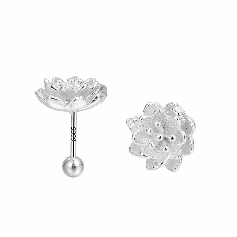 Gleaming Touch Elegant Pure Silver Lotus Flower Earrings | S999