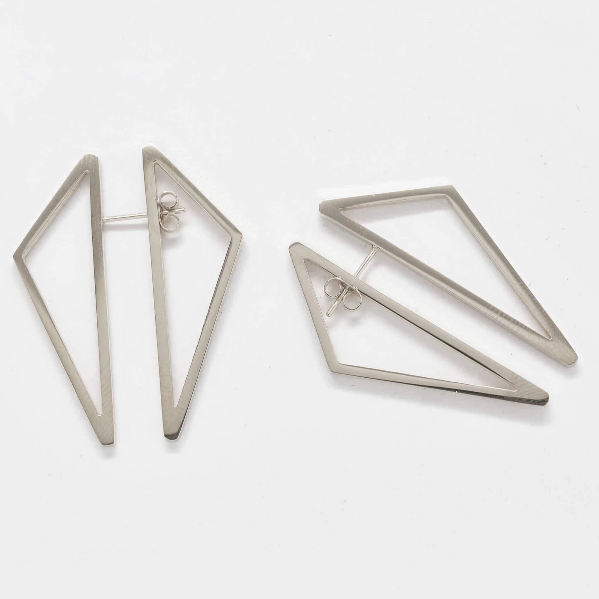 Double-Sided Silver Geometric Triangle Earrings Chic Must-Have