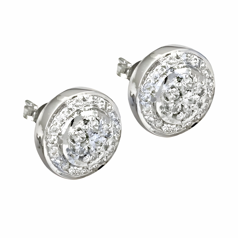 Chic Option Trendy Finish Elegant Silver Cubic Zirconia Stud Earrings - Fancy CZ Earrings