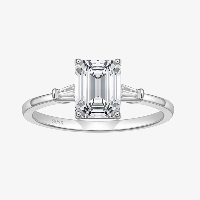 Custom Jewelry Timeless Piece 3CT 925 Sterling Silver Emerald Cut CZ Engagement Ring