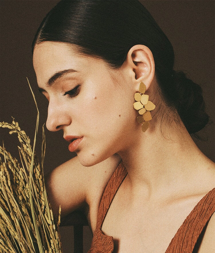 Elisa Long Gold Leaves Earrings Winter Item Polished Creation