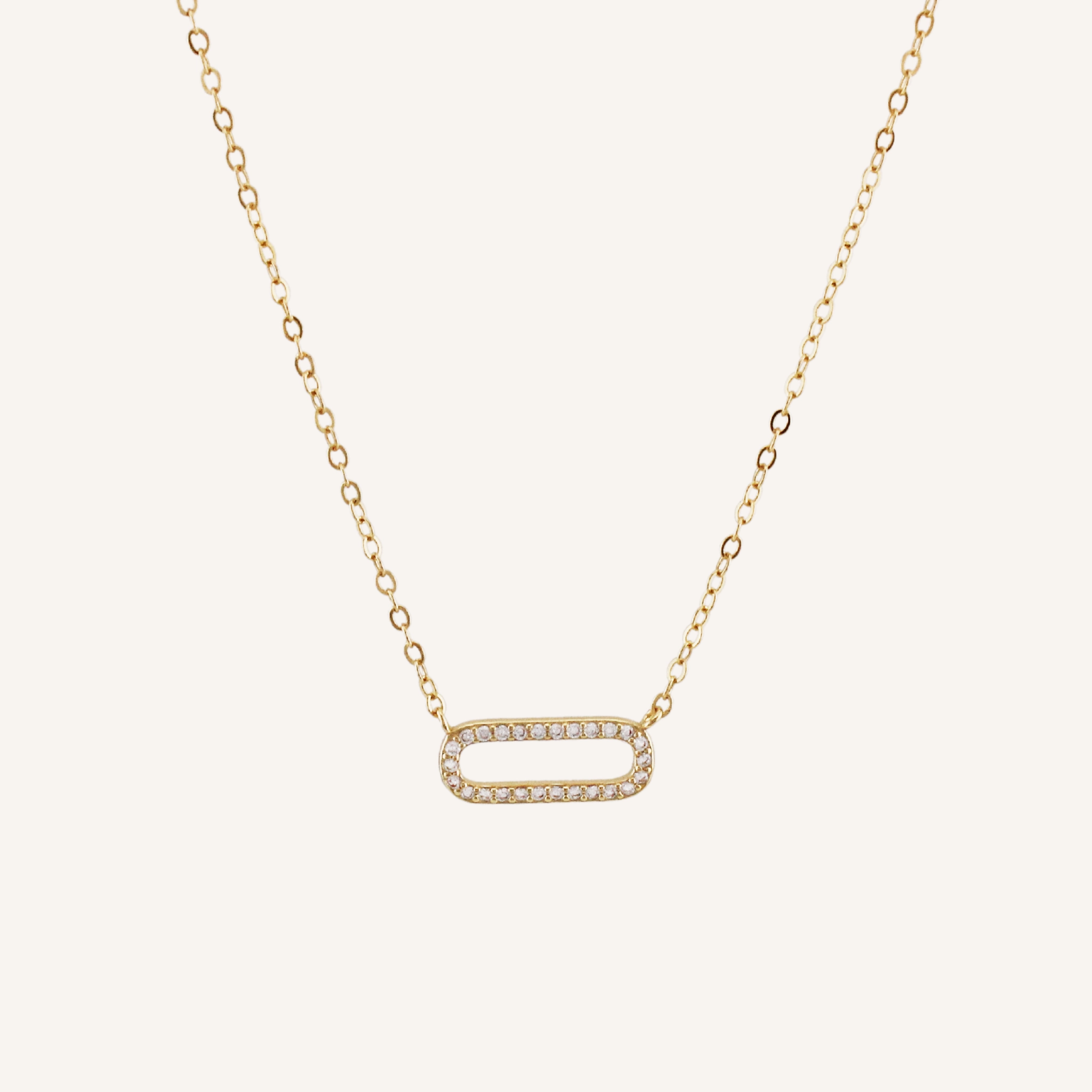 ELISE OVAL PAVE PAPERCLIP NECKLACE Soft Accent