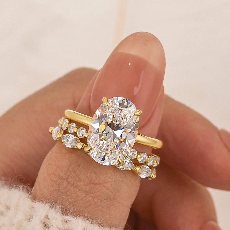 3PC 4.5Ct Oval Cut Wedding Ring Set Travel Rings In Sterling Silver Sculptural Feel Elegant Feel