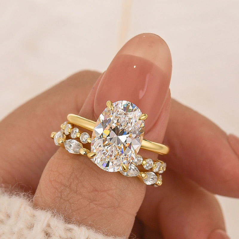 Minimal Charm Refined Craft 3PC 4.5Ct Oval Cut Wedding Ring Set Travel Rings In Sterling Silver