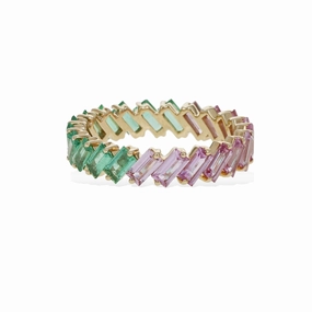 Subtle Twist Retro Inspired Emerald & Pink Sapphire Ring