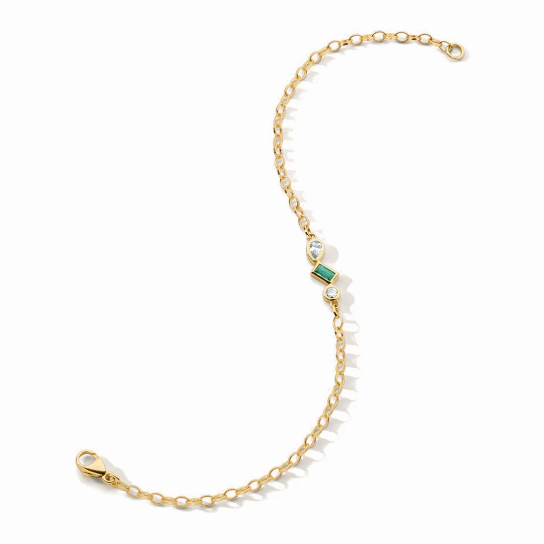 Bold Texture Emerald and Lab Grown Diamond Accented Chain Bracelet