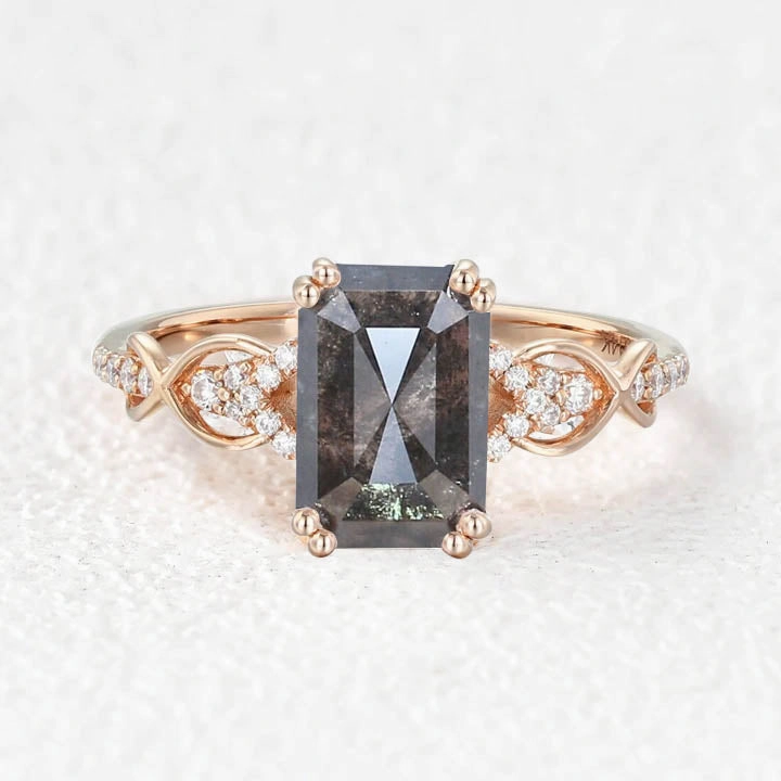 Striking Detail Special Occasion Gift Emerald Cut Black Rutilated Quartz Infinity Ring