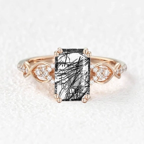 Minimalist Finish Emerald Cut Black Rutilated Quartz Infinity Ring