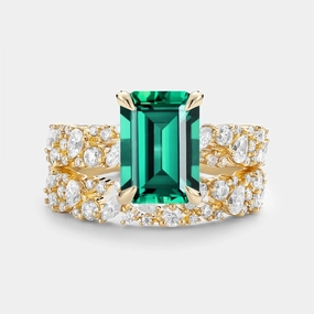 Emerald Cut Cluster Yellow Gold Ring Set 2pcs - Glyph Lifestyle Match