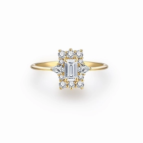 Emerald Cut Halo Engagement Ring | Moissanite | 18K Gold Beautiful Trinket Mood Match