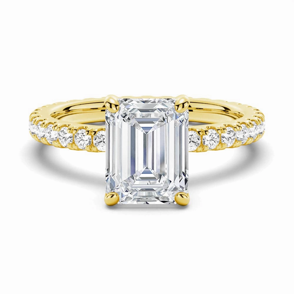 Radiant Shine Refined Taste Emerald Cut Moissanite Engagement Ring With Eternity Pave Band