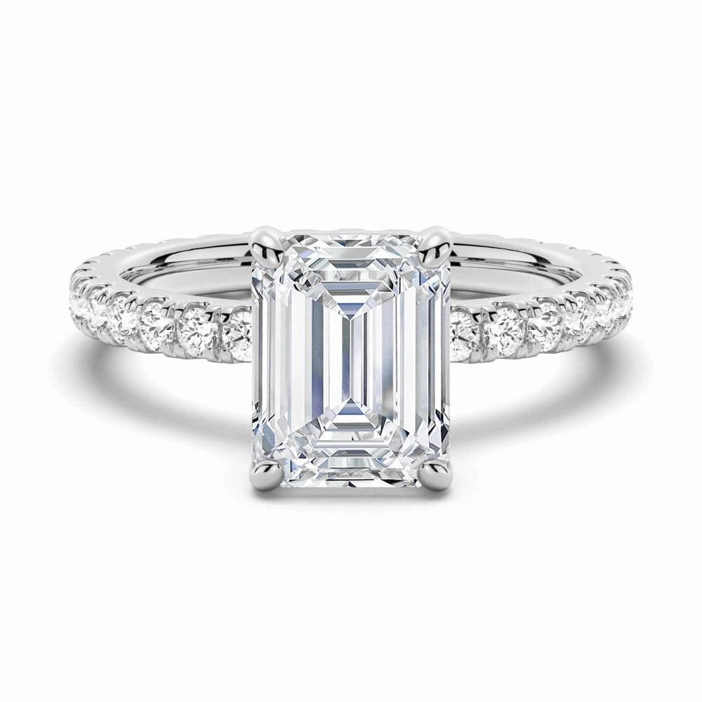 Emerald Cut Moissanite Engagement Ring With Eternity Pave Band Gift For Him Shining Gem