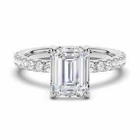 Emerald Cut Moissanite Engagement Ring With Eternity Pave Band Timeless Form Elegant Fashion