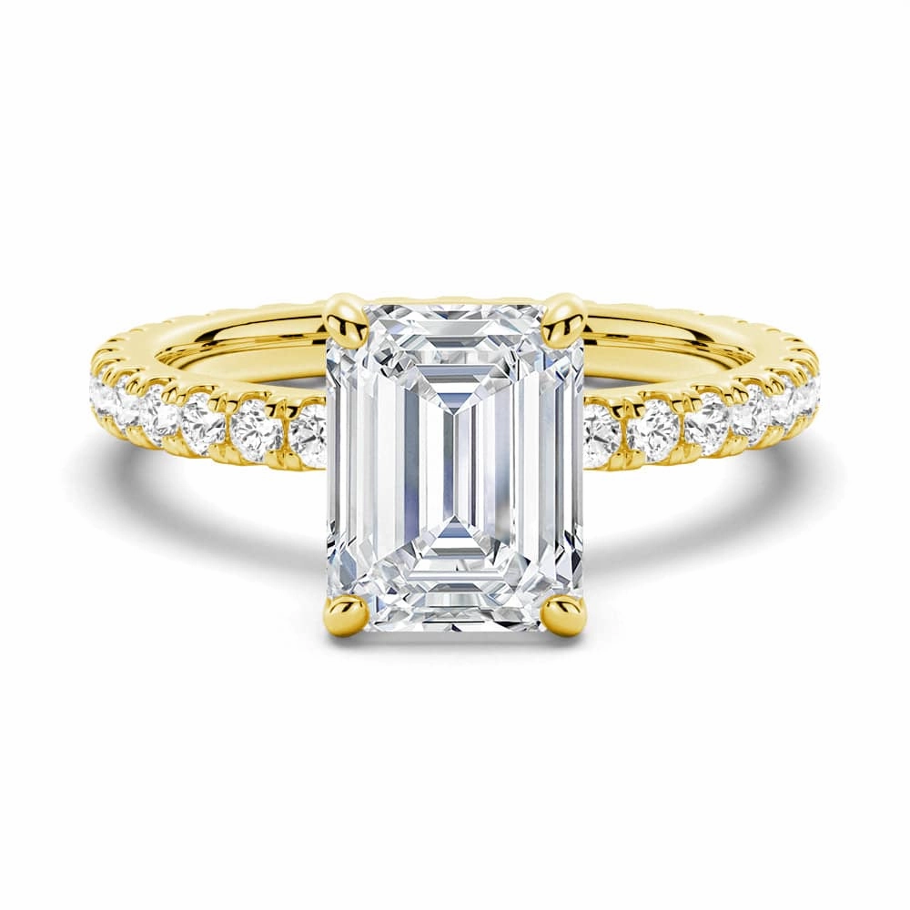 Party Gift Vibrant Spark Emerald Cut Moissanite Engagement Ring With Eternity Pave Band
