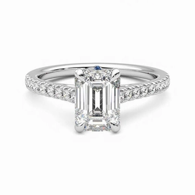 Emerald Cut Moissanite Engagement Ring with Hidden Anniversary Stone and Pav?? Accents Brilliant Accent Sleek Design