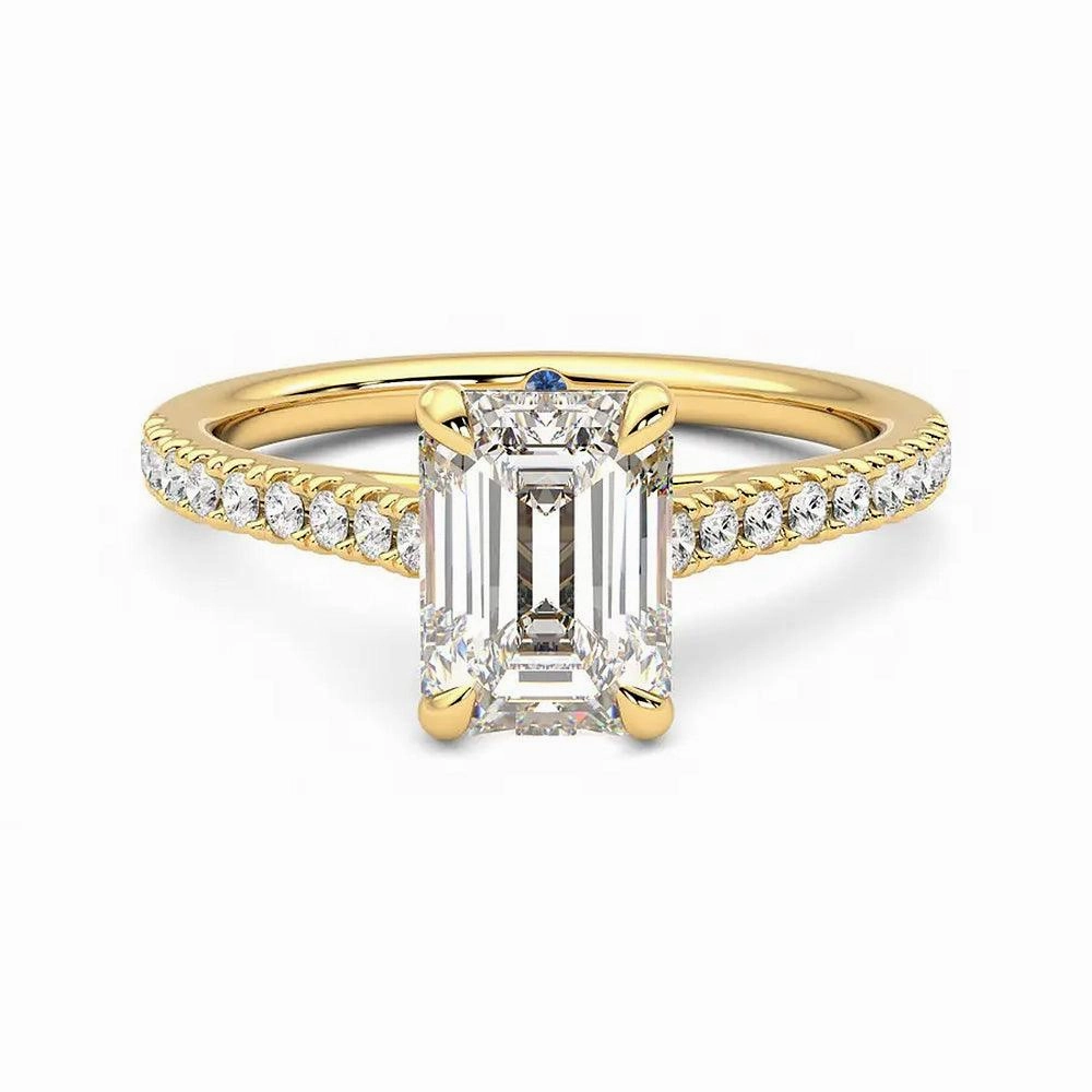 Effortless Charm Precious Gifts Emerald Cut Moissanite Engagement Ring with Hidden Anniversary Stone and Pav?? Accents