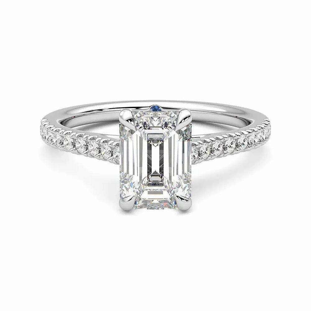 Emerald Cut Moissanite Engagement Ring with Hidden Anniversary Stone and Pav?? Accents Special Day Weekend Ready