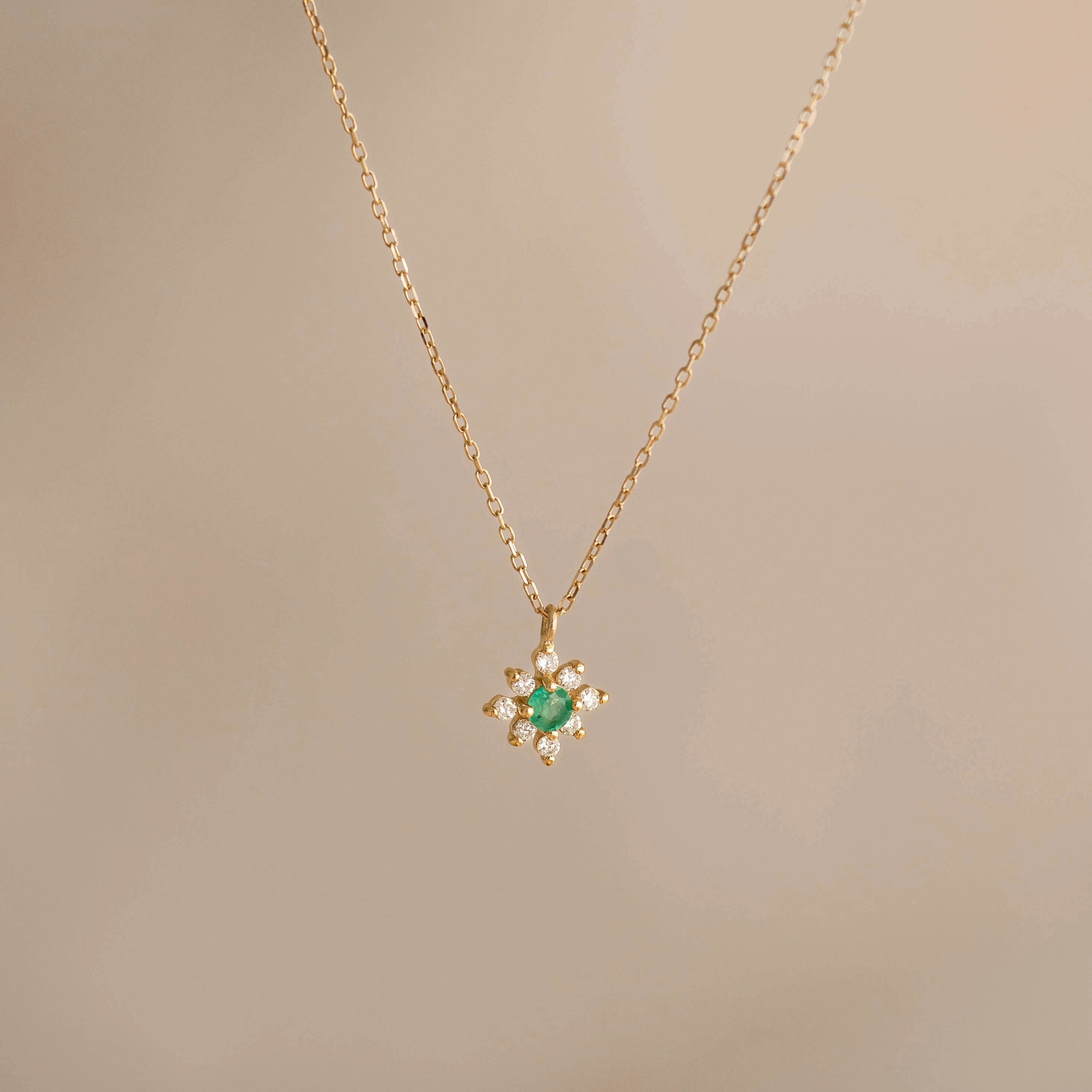 Great Accessory Party Ready Emerald Flower Pendant Necklace 14k Gold - Inga