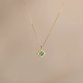 Great Accessory Party Ready Emerald Flower Pendant Necklace 14k Gold - Inga