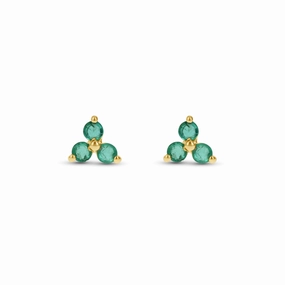 Shiny Details Art Deco Feel Emerald Flower Stud Earrings