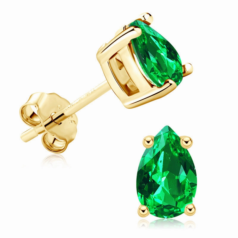 Neutral Glow Emerald Teardrop Stud Earrings | S925