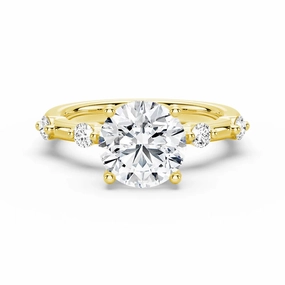 Round Cut Moissanite Ring with Diamond Spaced Band and Hidden Halo Polished Radiance date night look