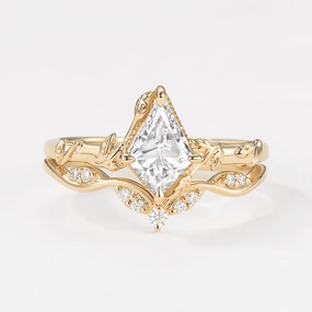 Unique Leafy Kite Lab Grown Diamond Engagement Ring Set 2pcs Chic Element Dainty Sparkle