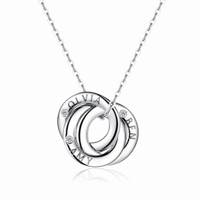 Engraved 3 Interlocking Russian Rings Necklace Pendant Festive Wear Clean Detail