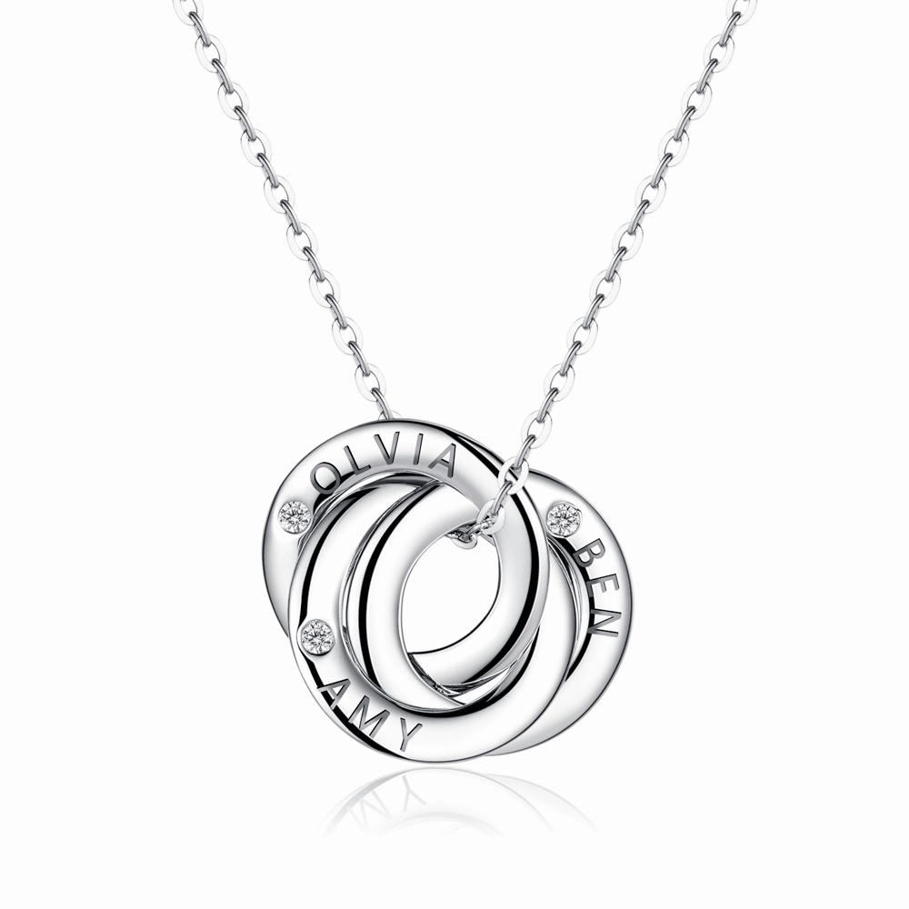 Engraved 3 Interlocking Russian Rings Necklace Pendant Festive Wear Clean Detail