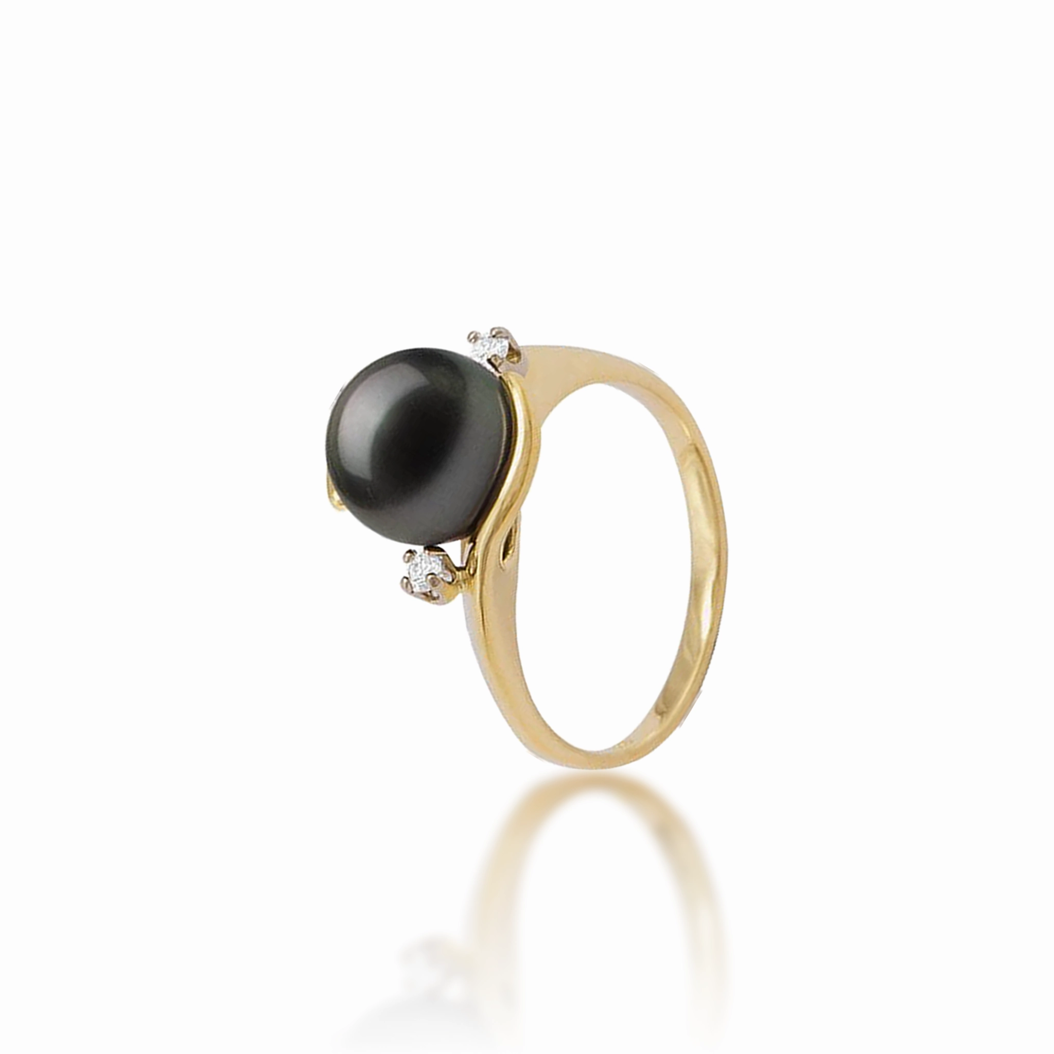 Glamorous Adornment High-End Art Tahitian Black Pearl Ring in Gold with Diamonds - 9-10mm