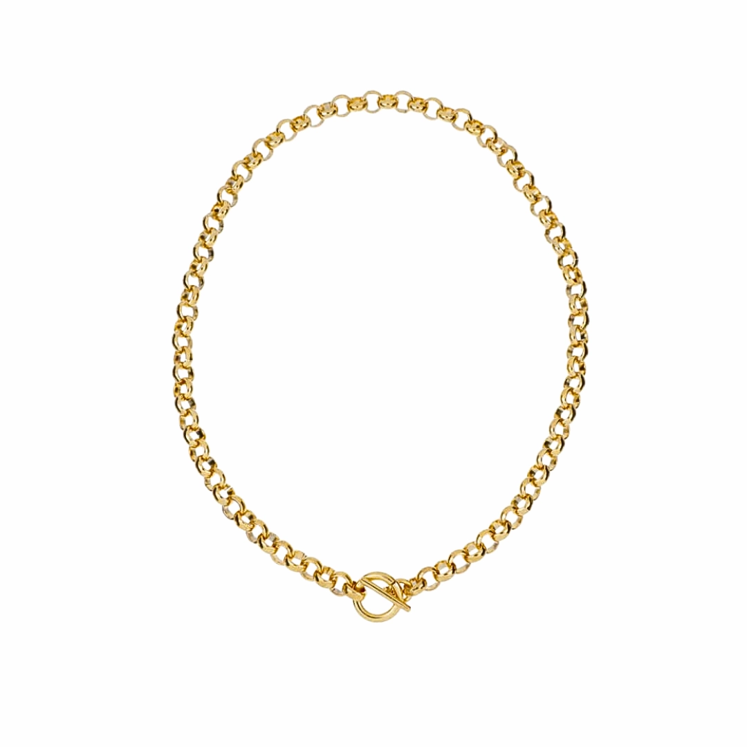 Radiant Texture Distinct Edge Chunky Gold Rolo Link Chain Necklace