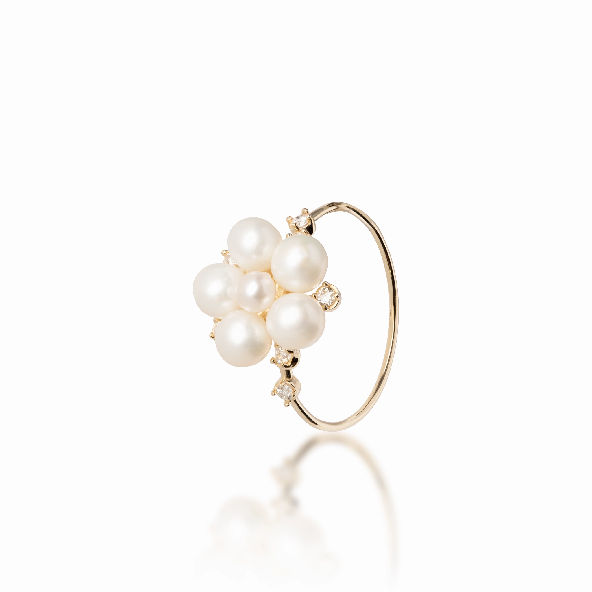 Tiny Bubbles Freshwater White Pearl Ring in Gold with Diamonds Dreamy Style