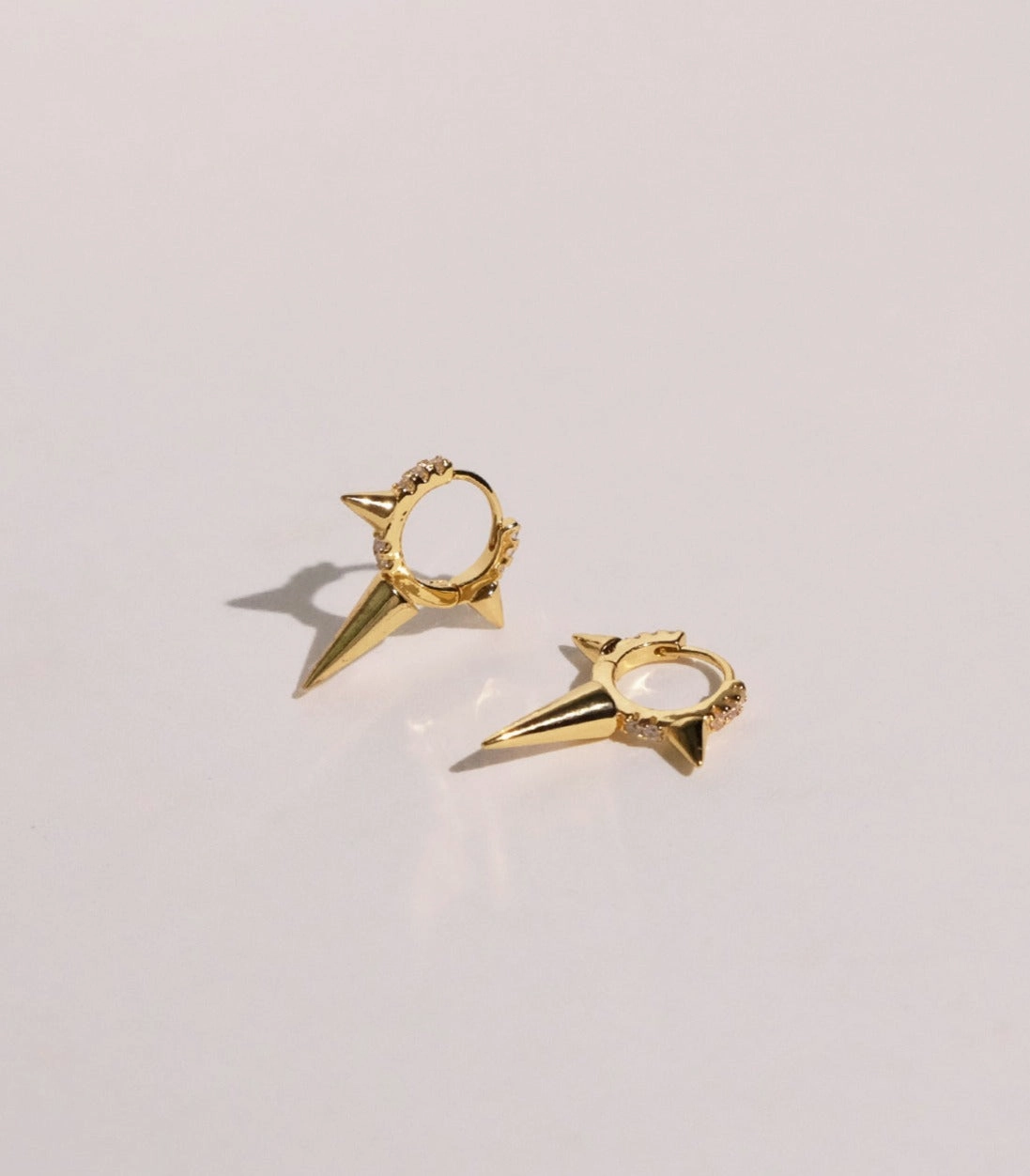 Dainty Cone Spike Hoop Earrings with Zirconia Gems Square Accent
