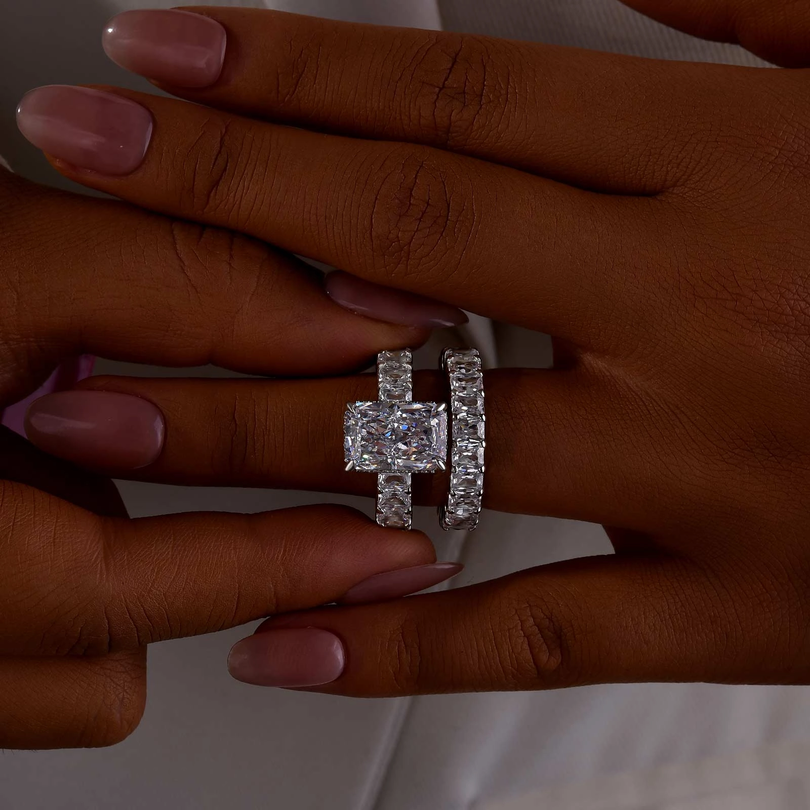 Fresh Edge 5.0Ct Luxe Radiant Cut Engagement Ring Travel Ring With Radiant Cut Wedding Band