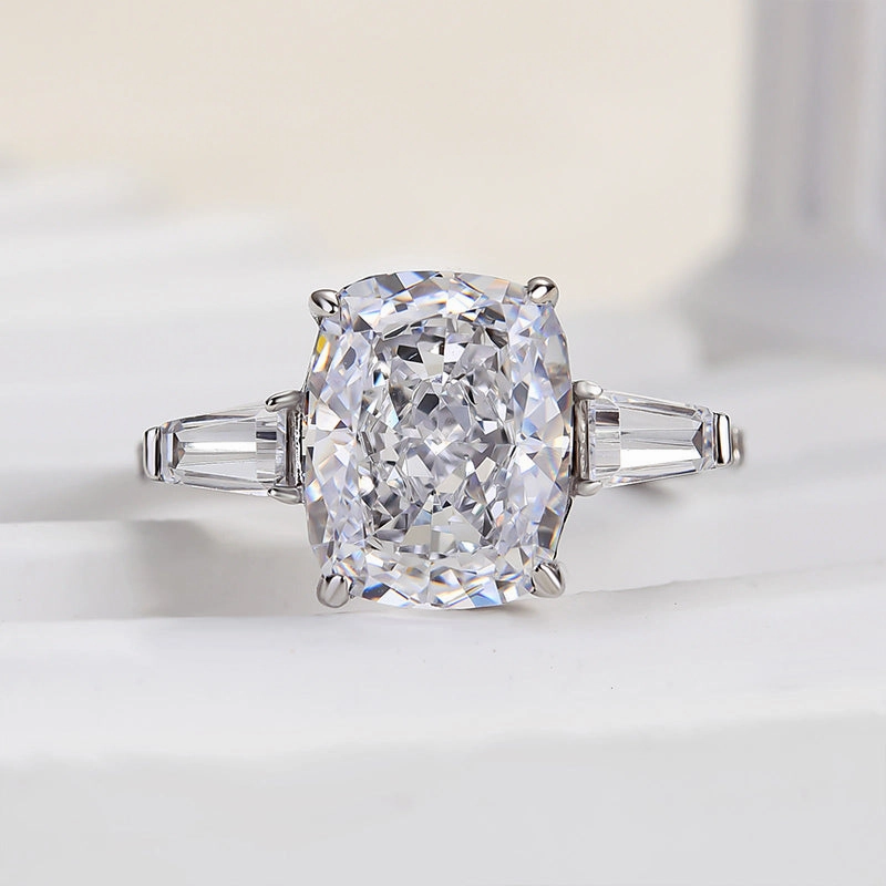 Louily Stunning Cushion Cut Three Stone Women's Engagement Ring In Sterling Silver Statement Form