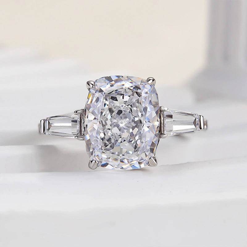 Louily Stunning Cushion Cut Three Stone Women's Engagement Ring In Sterling Silver Cool Contrast