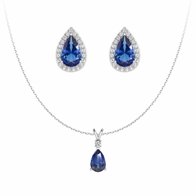 Pear Blue Sapphire Solitaire Pendant with Stud Earrings Set Fashion pieces
