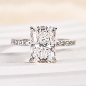 Louily Moissanite 3.5 Carat Radiant Cut Engagement Ring Glistening Detail Luxury Set