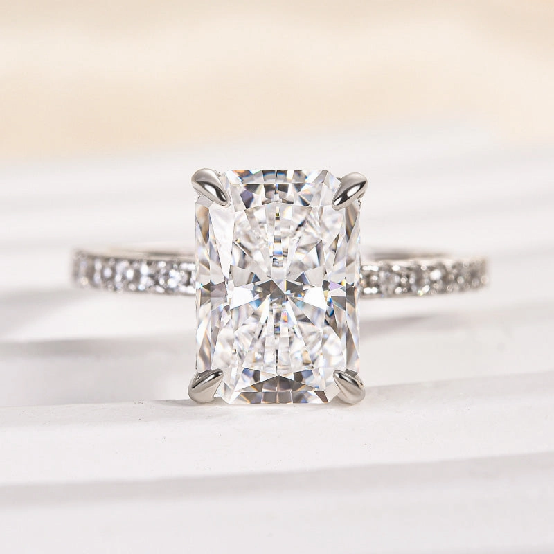 Louily Moissanite 3.5 Carat Radiant Cut Engagement Ring Glistening Detail Luxury Set