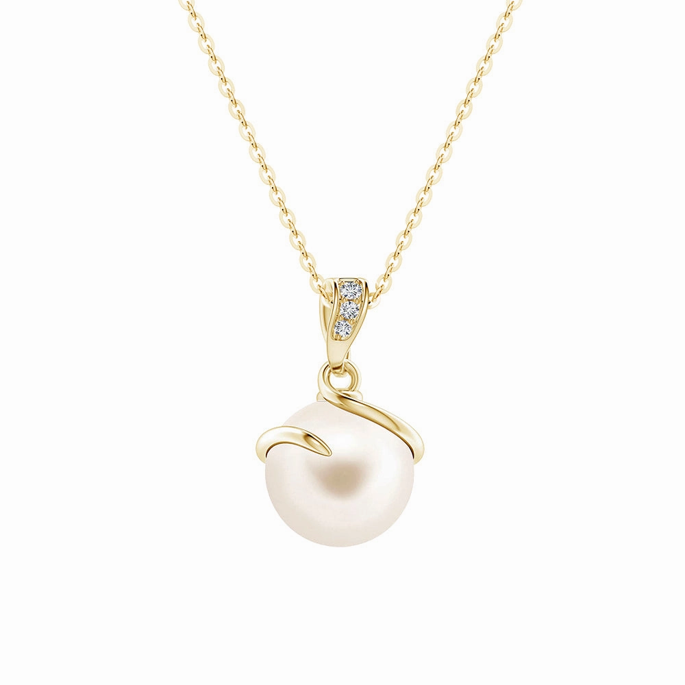 Subtle Elegance Lustrous Touch 8mm Freshwater Cultured Pearl Spiral Pendant with Moissanite Accent
